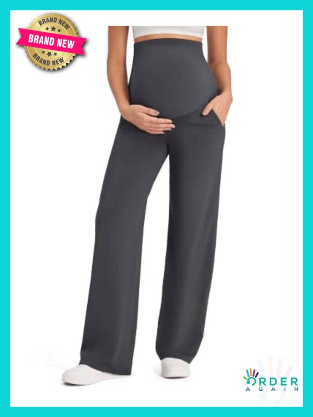 High Stretch Maternity Pants Over the Belly Wide Leg Work Trousers with Pockets